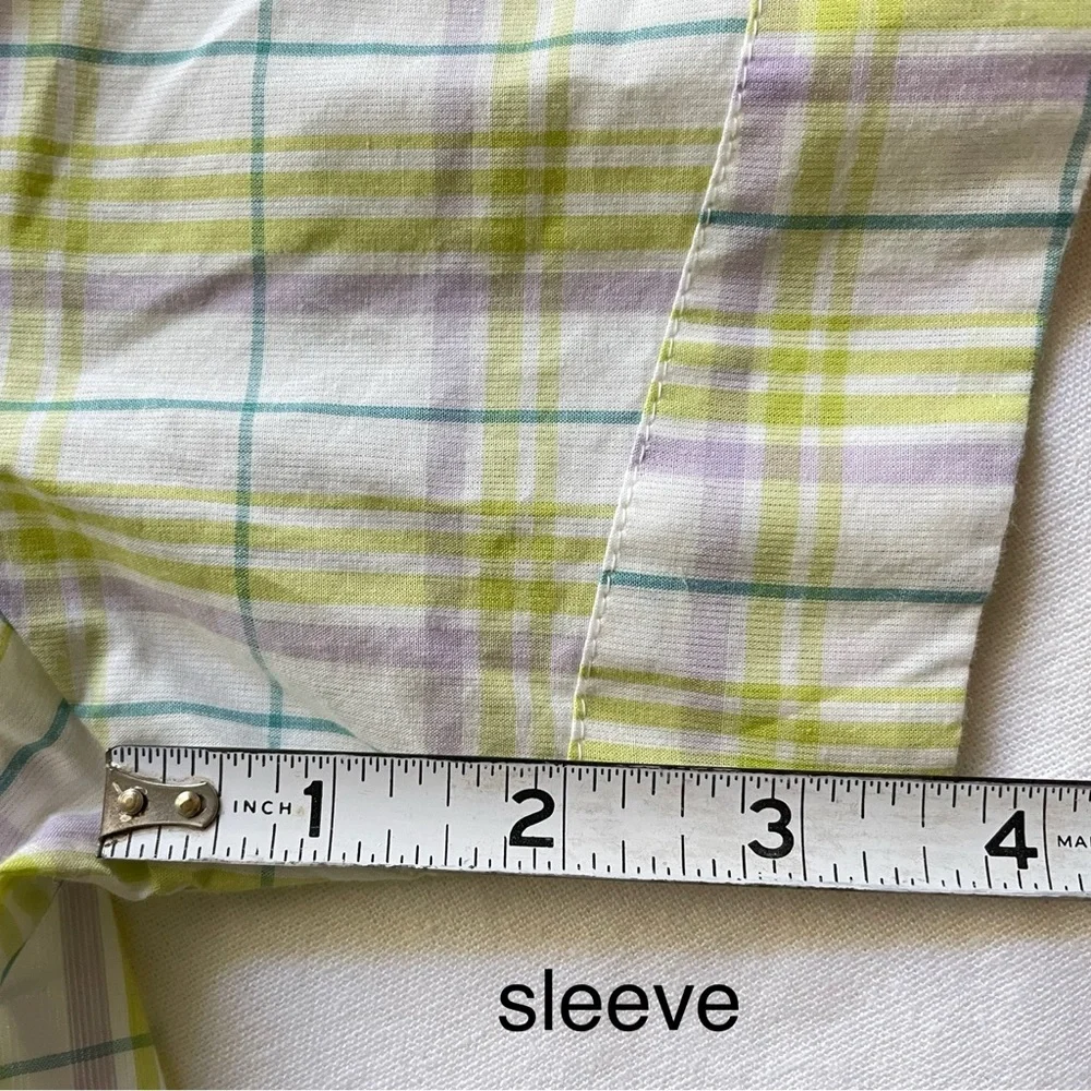 Anthropologie women white plaid short sleeve button front pajamas top